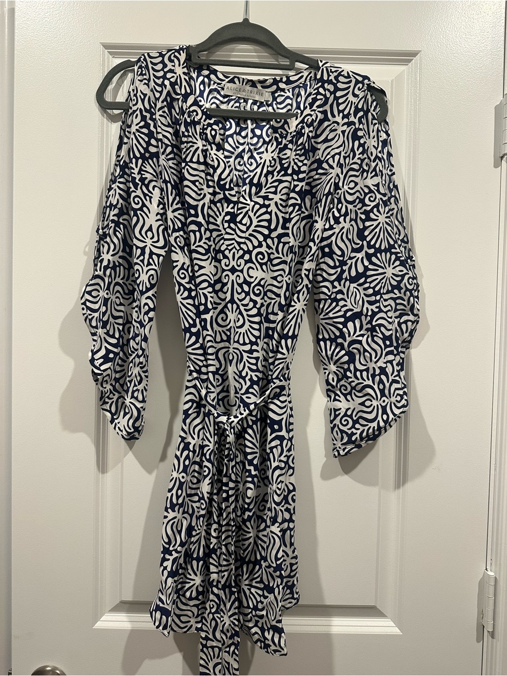 Alice & Trixie Navy and White Printed Long Sleeve Wrap Dress
